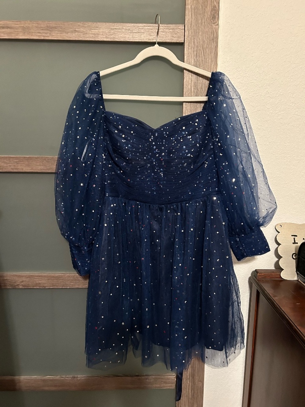 Sparkle Starry Tulle Party Dress- Midnight Blue, Satin Lace-up Back- Size 10